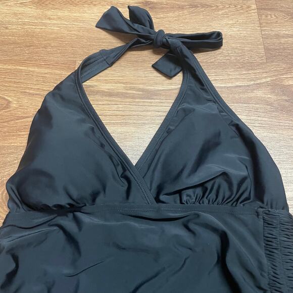 Motherhood Solid Black Halter One Piece Swim Suit Womens Size Medium Maternity - Picture 3 of 8